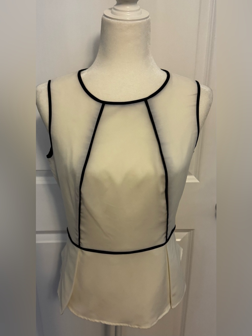 Calvin Klein Ivory Sleeveless Top with Black Piping